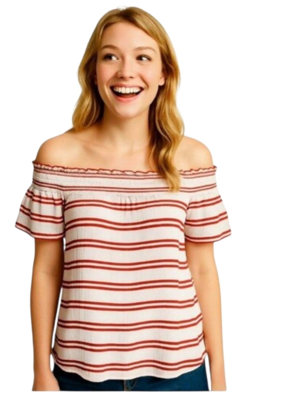 Club Monaco Torcasta Red Striped Off-Shoulder Top Size 00 Nwt Summer Style
